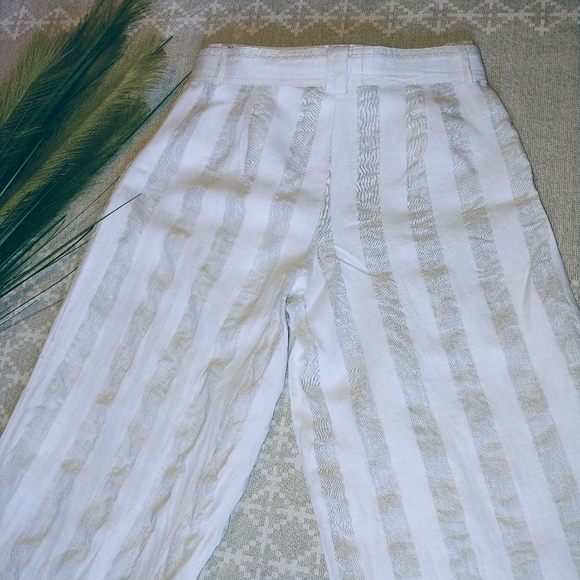 Striped Tie🌿Linen Wide Leg, High Waist Pants. W 2 - Picture 4 of 8